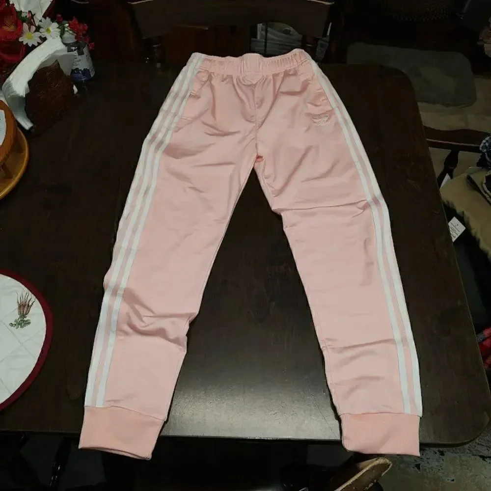 New Adidas White Pink Crop Top Pants Outfit Size Girl's 13/14 Years